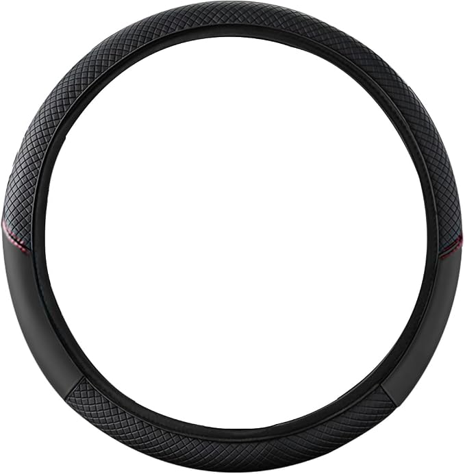 Car Steering Wheel Cover, 15 inch Carbon Fiber Microfiber Anti-Slip Breathable PU Leather Elastic Steering Wheel Protector, Car Interior Accessories for Most Cars (AD-Black)