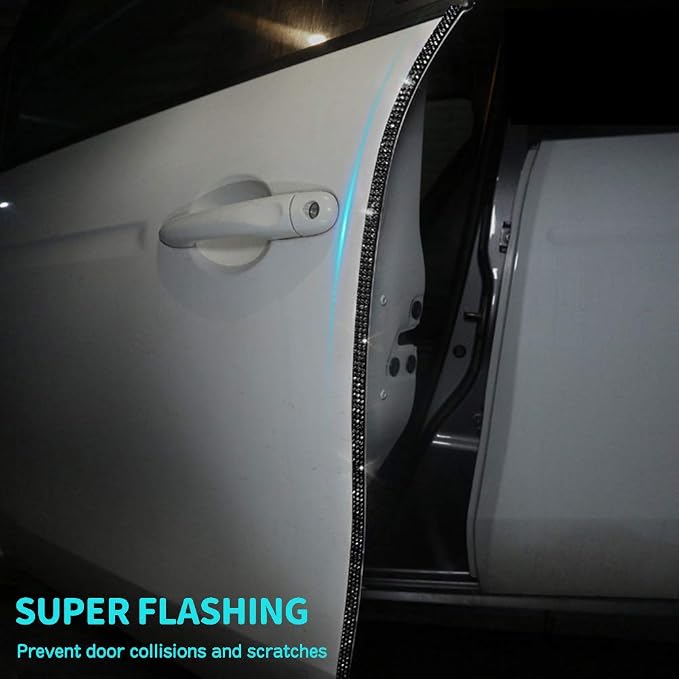 Door Edge Anti-Scratch Sticker Door Crash Bumper Crystal Bling Protection Tape Rubber Strip Sticker,Car Door Protector,Car Door Guard,Car Door Protection,90cm/35.4" Each One,4Pack/Set,Black