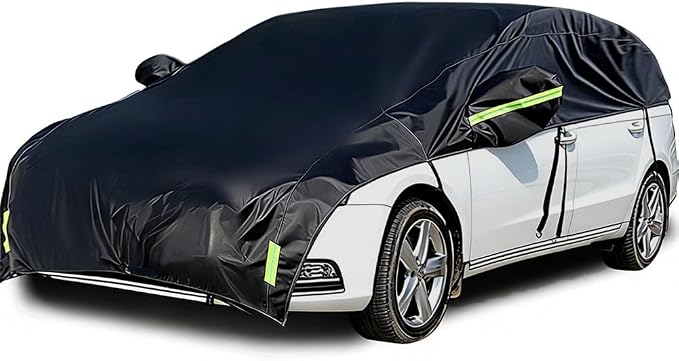 Half Car Cover All Weather Car Body Cover for All Season Sunshade Cover Snow Cover Waterproof 210D Polyester with Cotton (Fit MPV/SUV)