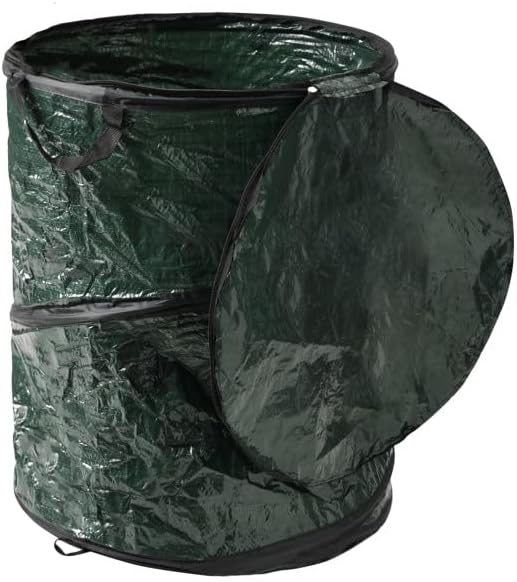 Collapsible Trash Can - Pop Up 44-Gallon Outdoor Portable Garbage Bag Holder with Zippered Lid - Recycle Bin for Camping or Parties by (Green)