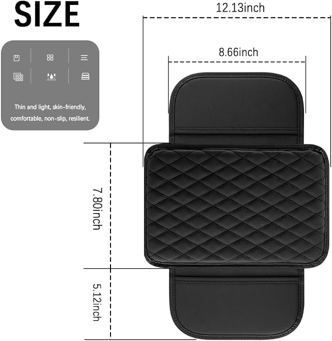Arm Rest Cover for Car,Leather+Memory Foam Center Console Cover with Storage Bags,Universal Middle Console Cover Car Accessories Interior for Most Car Center Consoles (Black)