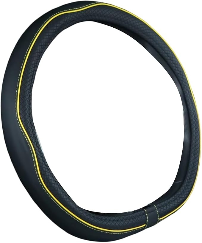 Flat Bottom Steering Wheel Cover Anti-Slip,Safety,Soft,Breathable,Durable,Full Surround,Comfortable Grip Microfiber Leather (D Shape, Black Yellow)