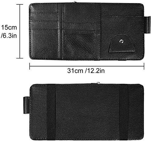 2 Packs Car Sun Visor Organizer, Sunglasses Holders for Car Sun Visor PU Auto Interior Accessories Storage Travel Document Holder with Multi Pocket (Black, 12.2 x 6.1 Inches)