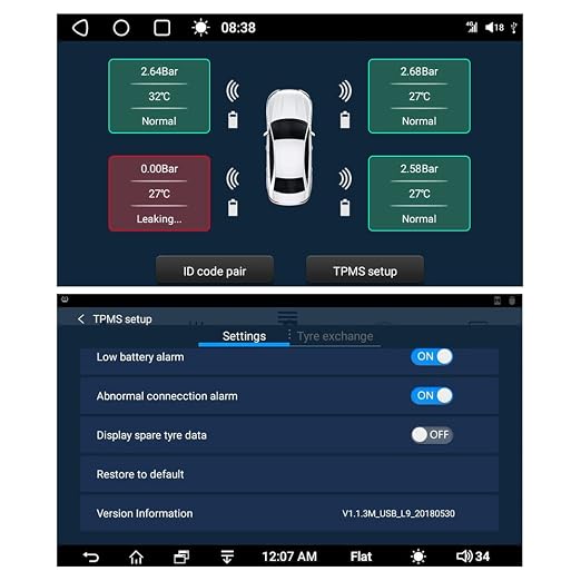 AC-UTP1 USB TPMS Tyre Pressure Monitoring Sensors System Specified for A5,A6,S8,X10,V10,P9,P10 Android Car Stereo Models (sensors Outside)