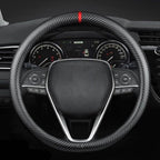 Carbon Fiber Leather car Steering Wheel Cover, Comfortable and Anti-Skid, Universal 15 inch (Black)