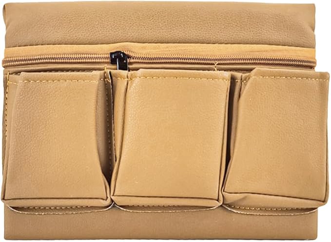 Car Window Armrest Storage Box, Leather Automotive Side Door Arm Rest Pad Organizer with Multiple Pocket, Multifunctional Vehicle Armrest Elbow Pad Storage Bag, Universal Fit (Beige)