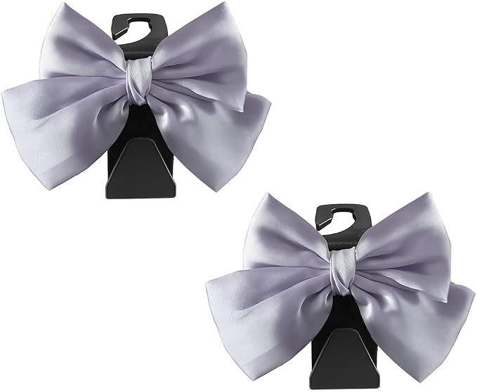 2PCS Car Seat Headrest Hook, Cute Bow Stylish Seat Back Purse Handbag Hanger Organizer, Multi-Purpose Auto Backseat Storage Hook Holder for Umbrella Coat Bag, Universal Fit (Purple)