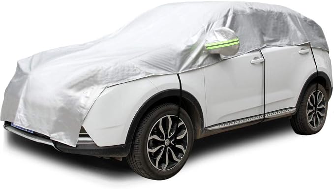 Half Car Cover All Weather Car Body Cover Sunshade Cover Snow Cover Waterproof Snowproof Universal 210D Oxford Fabric (Fit SUV Length 174'' to 189'')
