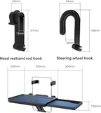 2 in 1 Car Steering Wheel Tray / Back Seat Headrest Tray for Eating Food Drink and Writing Laptop Work, Black Car Desk