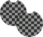 Black Gray Checkerboard Steering Wheel Cover 15 Inch Gray Checkerboard Steering Wheel Cover Anti-Slip Breathable Universal 2 Pcs Car Interior Cup Holder Pad for Men Women