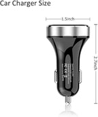 3 USB Car Charger,12V/24V Voltage Meter, Silver | QC3.0 Output 4.8A, Cigarette Lighter Plug Adapter Compatible with iPhone,iPad, Samsung, USB Charging Devices, Silver
