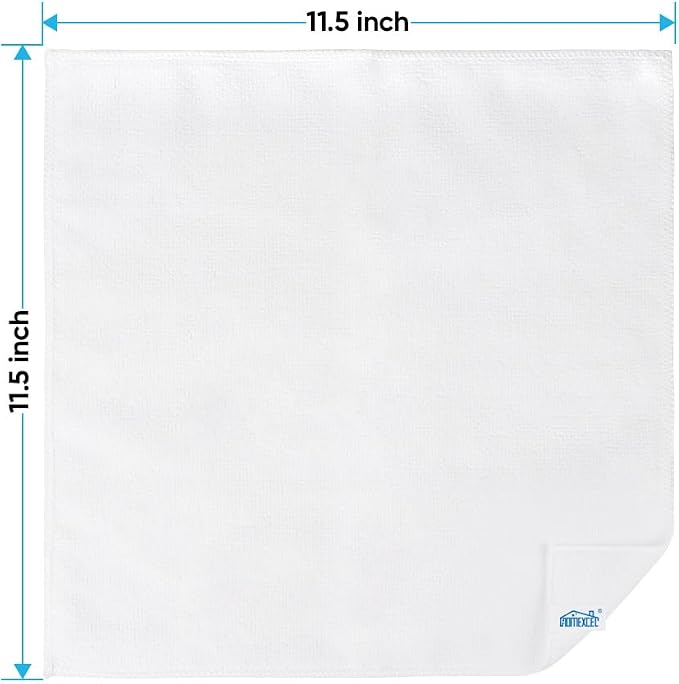 White Microfiber Cleaning Cloth, 12 Pack Premium Microfiber Towels for Cars, Lint Free, Scratch-Free, Highly Absorbent, Reusable Cleaning Rags for Car, Household, Kitchen, Window, 11.5"X11.5"