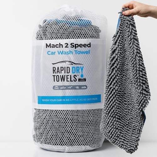 Mach 2 Speed Car Wash Towel | 23.5 x 11.9 in | Chenille Microfiber Car Wash Cloth | 7X Larger Than Wash Mitt | Ultra Absorbent, Scratch-Free, Auto Detailing Towel for Cars SUVs Trucks