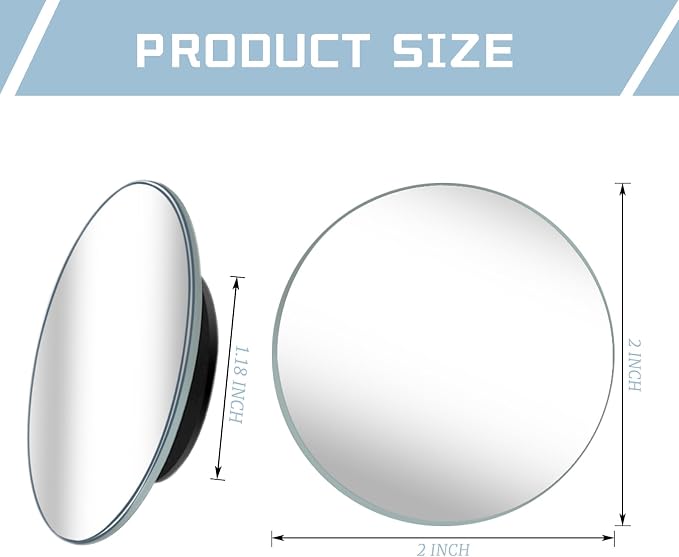 2-Pack 360° Adjustable Blind Spot Mirrors - 2" Frameless Convex Glass for Sedans, Trucks & SUVs