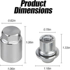 HZEL Car M12 x 1.5 Wheel Lock Lug Nut Set, Anti-Theft Chrome 4PCS Cone Seat Tire Locking Nut Kit with 1 Key, OEM#00276-00900 Automotive Replacement, Compatible with Celica ES330 ES350