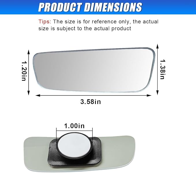 2PCS Rectangle Blind Spot Mirror for Car, Frameless Adjustable Wide Angle Mirror, Universal Side Rear View Mirrors, Stick-on Design, HD Glass Convex Mirrors for Cars, Trucks, SUVs (049/Frameless)
