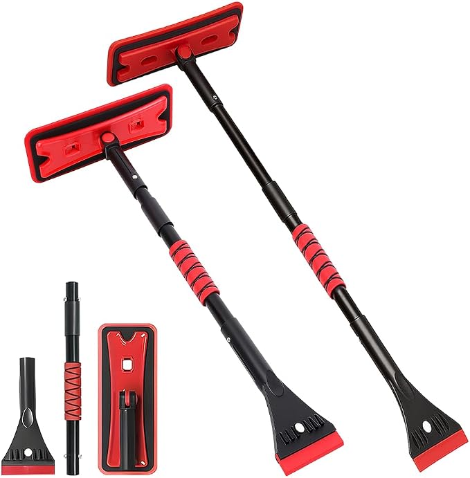 36" Car 3-in-1 Snow Brush, Detachable Extendable Vehicle Windshield Ice Frost Scraper with Ergonomic Foam Grip Handle, Automotive Snow Removal Tools, Universal for SUV RV Truck (Red) | Detachable Extendable Vehicle Windshield Ice Frost Scraper with Erg...