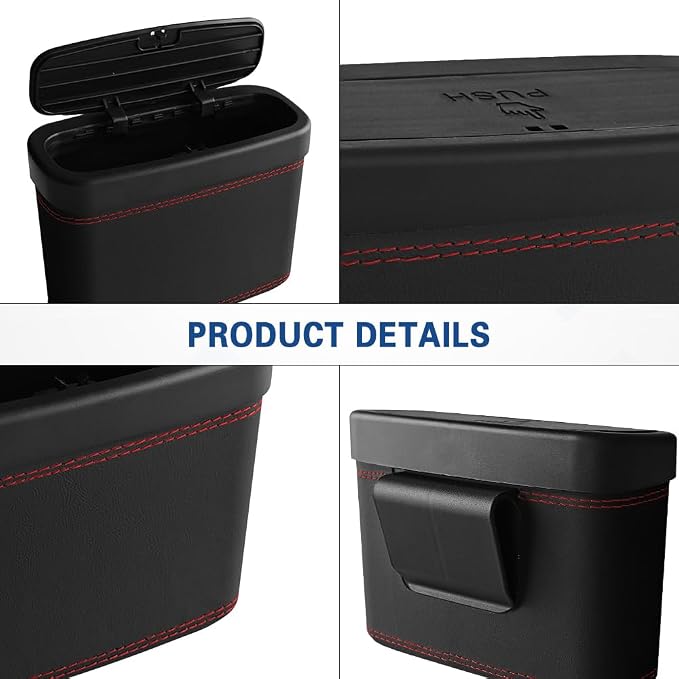 Car Trash Can with Lid, Car Trash Bin, Leakproof Vehicle Garbage Can with 30PCS Garbage Bags, Waterproof Auto Hanging Dustbin Storage Bag Container Accessories Fit SUV Office Home (Black-1PCS)