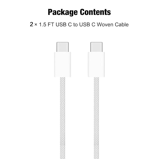 Short 1.5FT USB C to USB C Cable Compatible for iPhone 17/16/15, 17 16 15 Pro Max, Plus, 16E, 17Air Woven Carplay Charger Cord, AirPods 4, AirPods Pro (2nd/3rd Gen) Car Charging Charger Cord 2pack