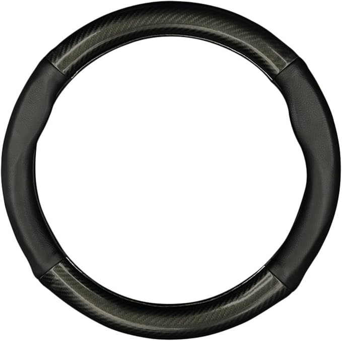 Steering Wheel Cover, Universal 15 Inch Fashion Sport Microfiber Leather Carbon Fiber Auto Car Steering Wheel Cover for Men, Anti-Slip Car Interior Accessories, Black