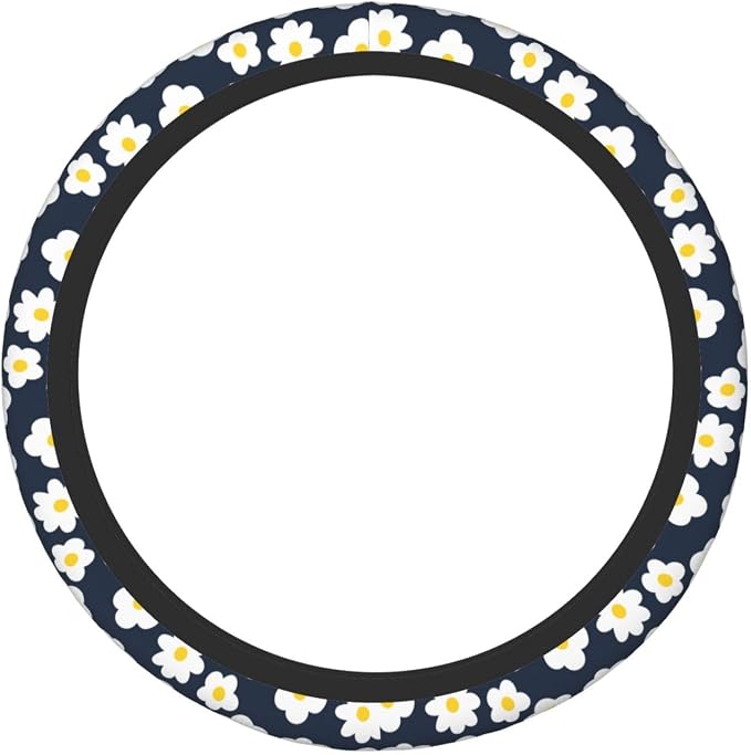 Cartoon Daisy Flower Elastic Steering Wheel Cover Non-Slip Breathable Steering Wheel Protector Fit Auto, SUVs, Truck