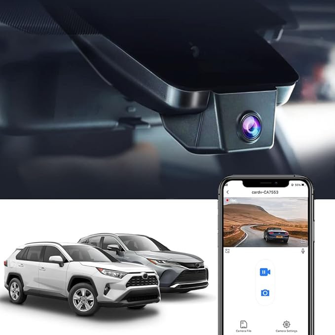 4K Dash Cam Adapts for Toyota RAV4 2019-2021 (Model A, No Vents) & RAV4 Prime Plug-In Hybrid 2021-2025, OEM Style, UHD 2160P Video, WiFi & APP, Loop Recording, G-Sensor, Plug & Play, 64GB Card
