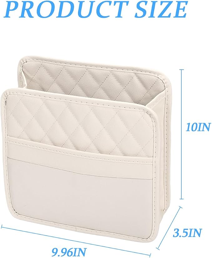Car Seat Back Organizer, Leather Multipurpose Collapsible Vehicle Backseat Hanging Bag, Portable Automotive Interior Seat Storage Organizer, Universal for SUV RV Truck (Beige)