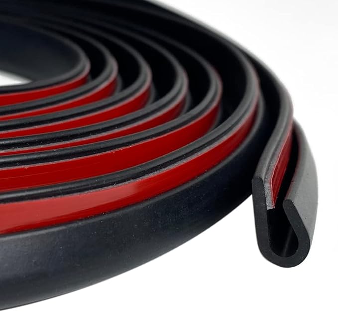 Rubber Edge Trim Black, U Channel Rubber Seal Strip with Self-Adhesive Tape, Fit for 0.15" Edge, 25Ft