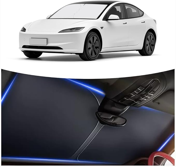 Car Windshield Sun Shade Compatible with Te/SLA 2017-2026 Model 3/Y,Oxford Cloth Sun Shade for Car Windshield with Foldable Design,Windshields Cover Suns Shades with Storage Bag