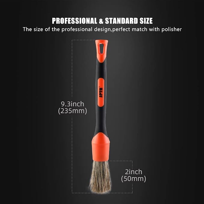 Car Detailing Brush Set, 5 Pack Soft Boar Hair Auto Detail Brush Kit with Elbow for Automotive Elegant Surface Interior Exterior Dashboard Emblems Panels Engine Bay Wheels Air Vent Seat Leather