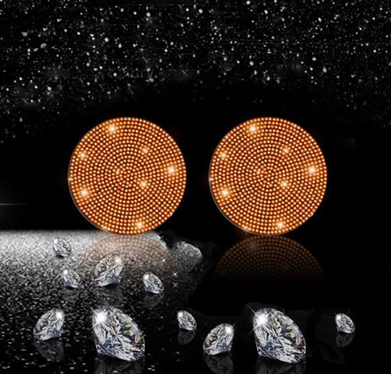 2pcs Bling Car Cup Holder Coaster, 2.75 inch Anti-Slip Shockproof Universal Fashion Car Coasters Insert Bling Crystal Rhinestone Automotive Interior Accessories for Women (2 pcs, Orange)