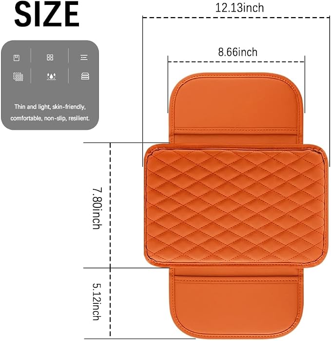 carleef Arm Rest Cover for Car,Leather+Memory Foam Center Console Cover with Storage Bags,Universal Middle Console Cover Car Accessories Interior for Most Cars Center Consoles (Orange)