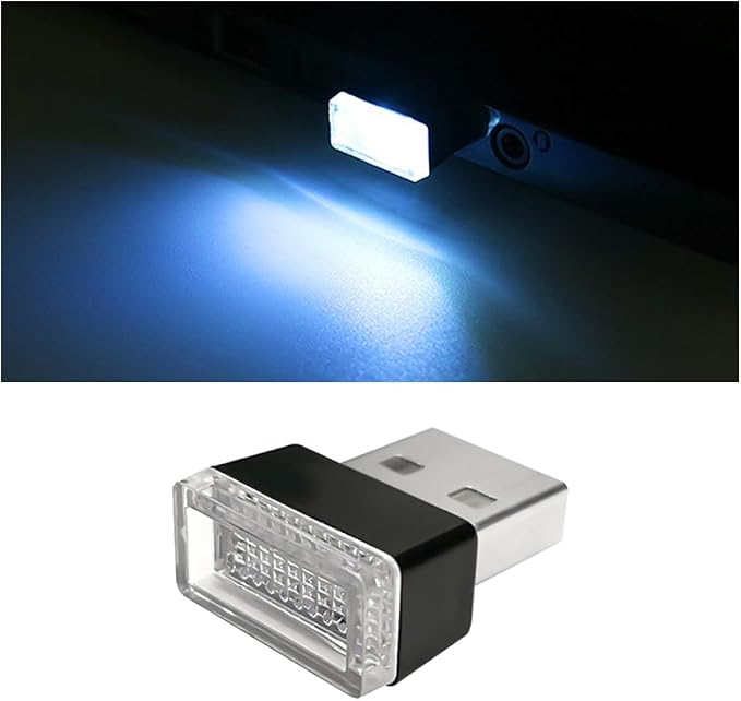 Car Interior Atmosphere Lamp, Plug-In USB Interface LED Vehicle Ambient Lighting Kit, Portable Mini Automotive Night Light Decoration Accessories, Universal for SUV, Sedan, Truck (Ice Blue)