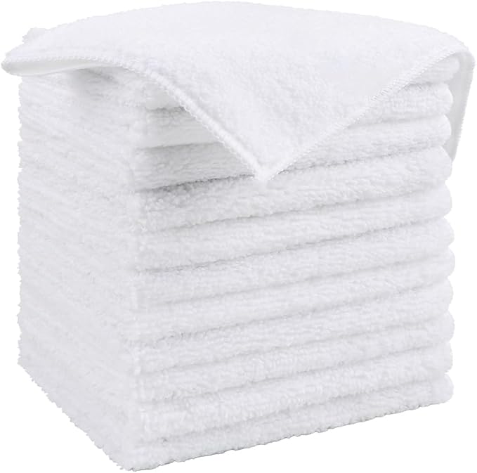 White Microfiber Cleaning Cloth, 12 Pack Premium Microfiber Towels for Cars, Lint Free, Scratch-Free, Highly Absorbent, Reusable Cleaning Rags for Car, Household, Kitchen, Window, 11.5"X11.5"