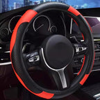Ultra Fine Carbon Fiber Leather Steering Wheel Cover, Anti Slip and Sun Protective Protect The Steering Wheel, Easy to Install,Universal of 14.5"-15" (Red)