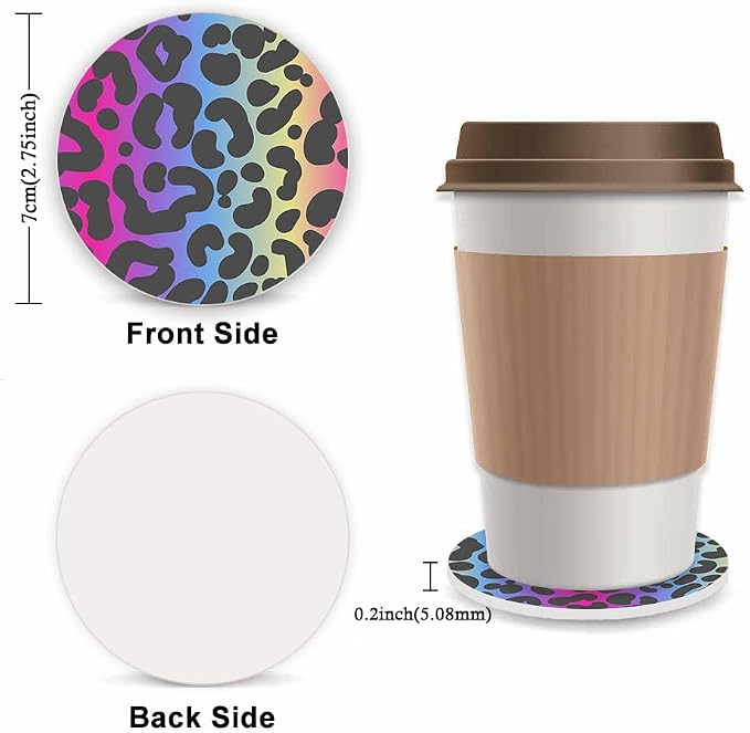 Cheetah Leopard Print Fuzzy Steering Wheel Cover for Women, Universal Auto Steering Wheel 14-15 Inch Soft Warm Car Interior Accessories with 2PCS Car Coasters, Suitable for Men and Women