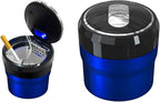 Car Ashtray with Lid, Easy Clean Up Detachable Smokeless Ashtray with LED Blue Light, Portable Mini Ash Tray Cup Holder for Car Home Office Travel, Interior Auto Accessories (Blue, Small)