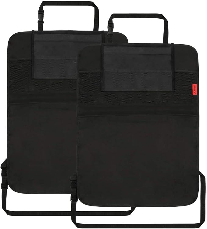 Car Backseat Organizer Premium Quality Car Kick Mats with 10" Tablet Holder - Extra Large Pocket- Sturdy Top 2Pack