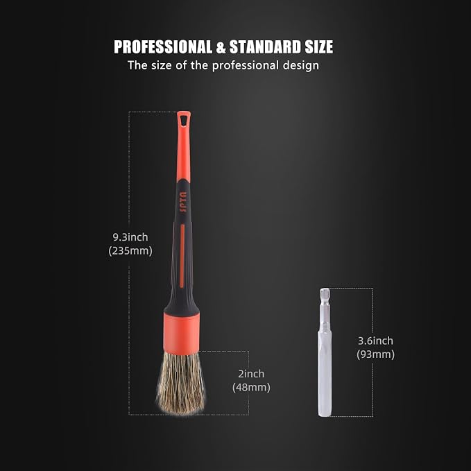 Car Detailing Brush Set, 5 Pack V2.0 Soft Boar Hair Auto Detail Brush Kit with Drill Adapter, for Automotive Interior Exterior Dashboard Engine Bay Seat Leather, Can be Used in Electric Drills