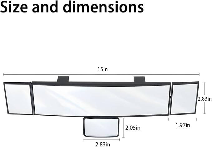 Car Rear View Mirror, 15 Inch Panoramic Vehicle Convex Rearview Mirror, Clip-on Automotive Large Wide Angle Extended Rear View Mirror Accessories, Universal for SUV, Truck, RV