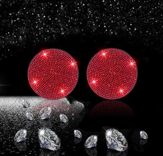 2pcs Bling Car Cup Holder Coaster, 2.75 inch Anti-Slip Shockproof Universal Fashion Car Coasters Insert Bling Crystal Rhinestone Automotive Interior Accessories for Women (2 pcs, Red)