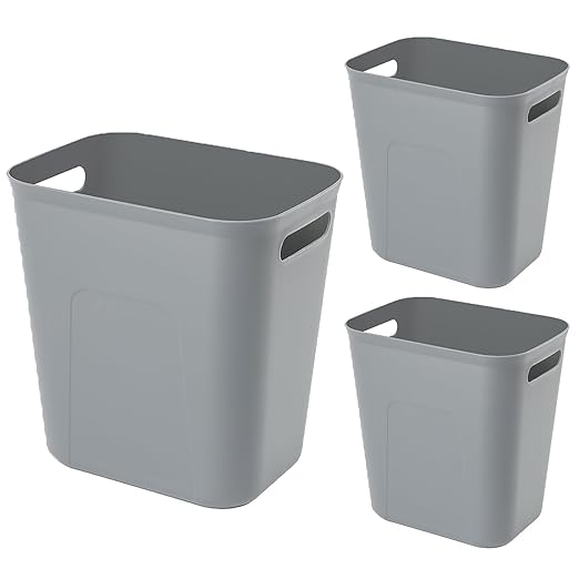 Plastic Small Bathroom Trash Can Wastebasket, 3.5 Gallon, Grey, 3 Pack | Compact Sturdy Garbage Can for Bathroom, Laundry Room, Kitchen, Office, Kids Room, Dorm, Durable, Easy to Clean