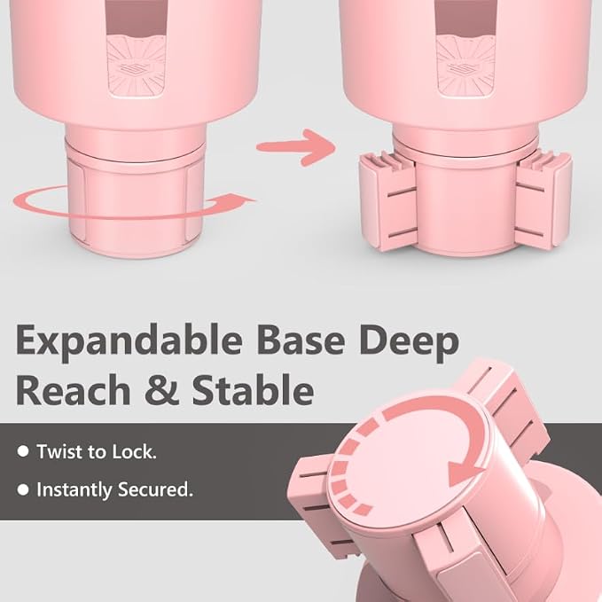 2 Pack Car Cup Holder Expander with Offset Adjustable Base, Compatible with Hydro Flasks 32/40 Ounce, Compatible with Yeti Ramblers 20/26/30 Ounce, Other Bottles in 3.4"-3.8" (Pink)