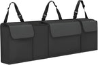 Car Trunk Organizer, Waterproof Backseat Hanging Large Storage with Adjustable Straps, Collapsible Cargo Bag with 4 Pockets, Sturdy Space Saver Frees Trunk Floor for SUV, Truck, MPV (Black)