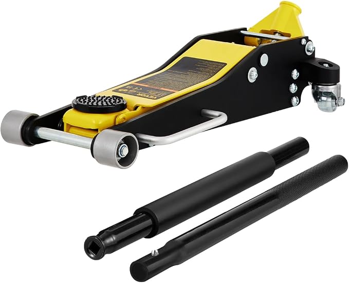 3 Ton Low Profile Aluminum & Steel Racing Floor Jack | Dual Pistons Quick Lift Pump, Sport Utility Vehicle, Lifting Range 3-6/11"-19-11/16", Yellow & Black