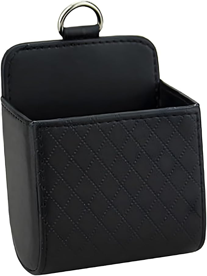 YoRise Car Air Vent Storage Bag, PU Leather Auto Hanging Storage Pouch with Hook, Portable Car Console Organizer, Vehicle Dashboard Organizer Accessories for Key, Cell Phone, Coin, Sunglasses (Black)