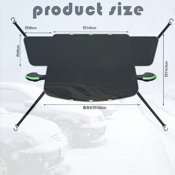 Front Windshield Snow Cover with Side Window Protection for Car and SUV, Winter Frost Ice Guard, Windproof Car Windshield Protector (Oxford Cloth Reflective Strips Green)
