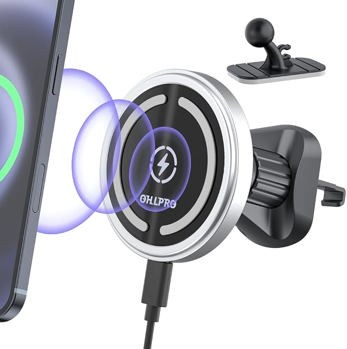 for MagSafe Car Mount Charger iPhone Wireless Car Charger, Stick on Dashboard Magnetic Phone Holder Mount for iPhone 17 Pro Max 16 15 14 Series, 15W Fast Charging, Aluminum Shell