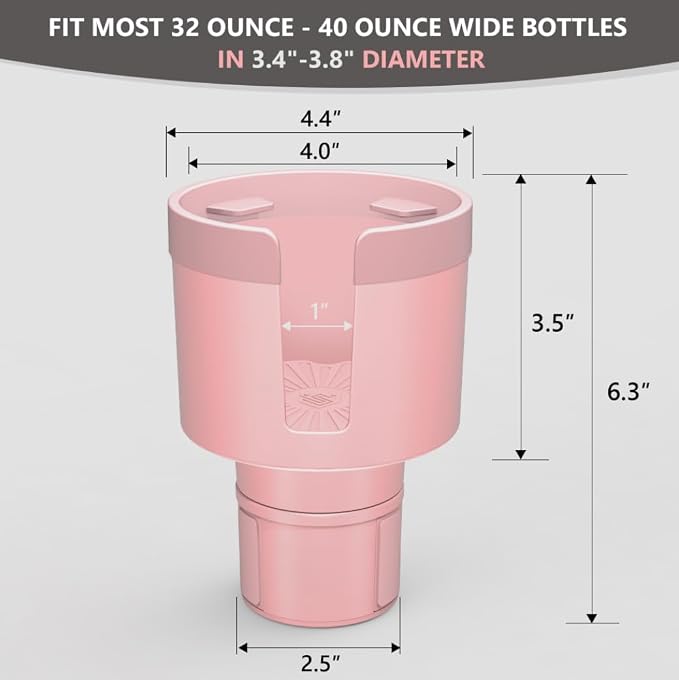 Car Cup Holder Expander with Offset Adjustable Base, Compatible with Hydro Flasks 32/40 Ounce, Compatible with Yeti Ramblers 20/26/30 Ounce, Other Bottles in 3.4"-3.8" (Pink)