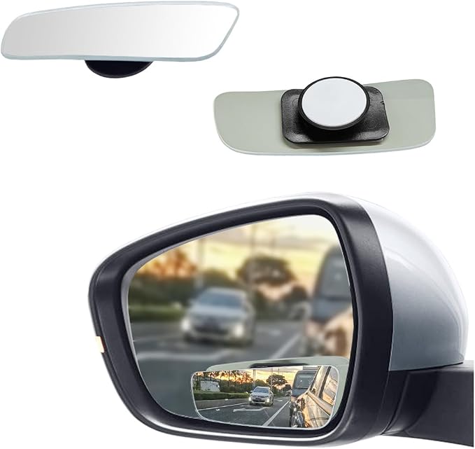 2PCS Rectangle Blind Spot Mirror for Car, Frameless Adjustable Wide Angle Mirror, Universal Side Rear View Mirror, Stick-on Design, HD Glass Convex Mirror for Cars, Trucks, SUVs (Frameless)